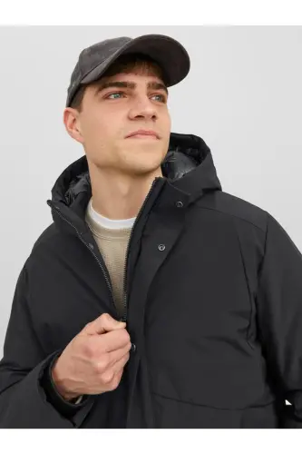 Jack&Jones Minimalist Kapüşonlu Erkek Mont - Regular Fit - Günlük Kullanım - Siyah - 6