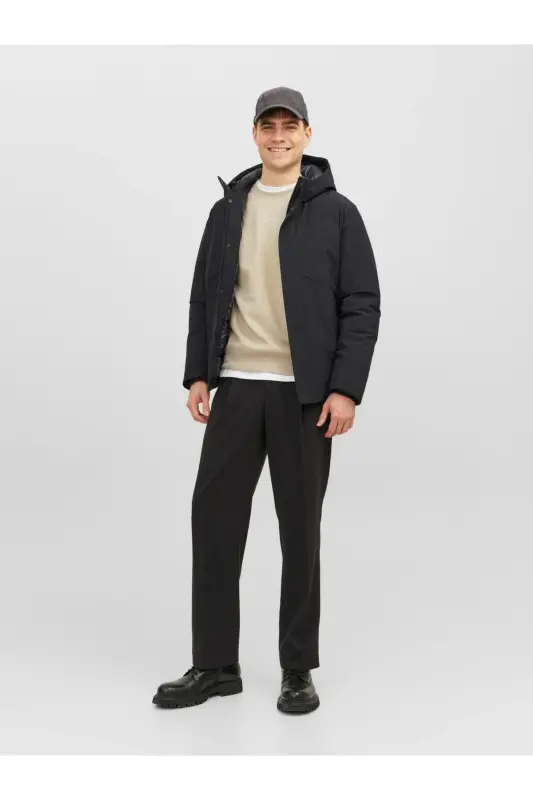 Jack&Jones Minimalist Kapüşonlu Erkek Mont - Regular Fit - Günlük Kullanım-Siyah - 3