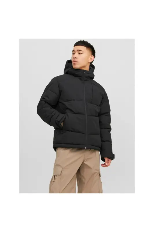 Jack&Jones Minimalist Oversize Hooded Men's Winter Coat - Dark Black - 1