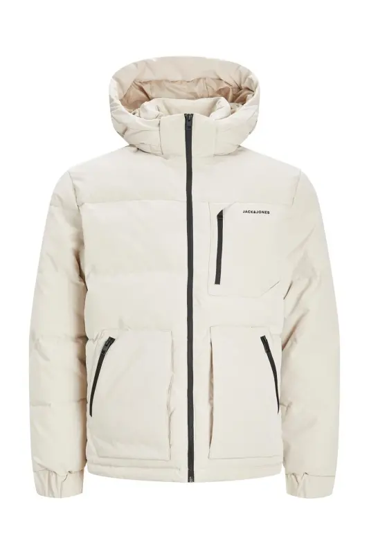 Jack&Jones Minimalist Oversize Kapüşonlu Erkek Kışlık Mont-Bej - JACK & JONES