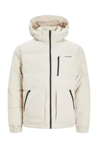 Jack&Jones Minimalist Oversize Kapüşonlu Erkek Kışlık Mont-Bej 