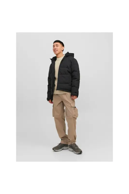 Jack&Jones Минималистичная Мужская Зимняя Куртка Оверсайз с Капюшоном - Dark Black - 2