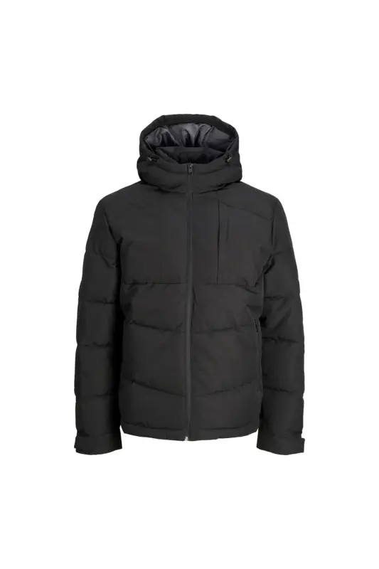 Jack&Jones Минималистичная Мужская Зимняя Куртка Оверсайз с Капюшоном - Dark Black - 3