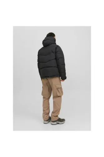 Jack&Jones Минималистичная Мужская Зимняя Куртка Оверсайз с Капюшоном - Dark Black - 4