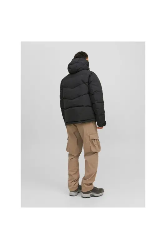 Jack&Jones Минималистичная Мужская Зимняя Куртка Оверсайз с Капюшоном - Dark Black - 4