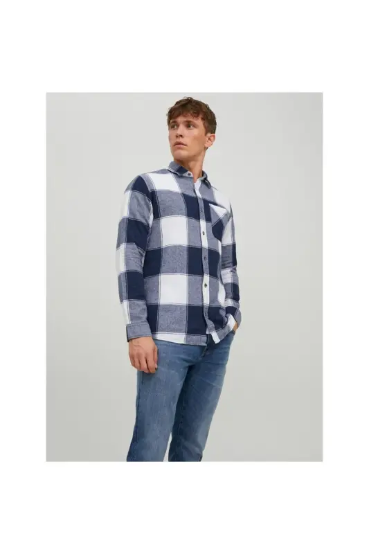 Jack&Jones Navy-White Men's Flannel Shirt - 1