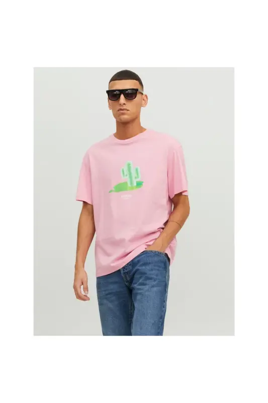Jack&jones Nol yoqali bosmali pushti erkaklar 100% paxta futbolkasi 12238166-pushti - 1