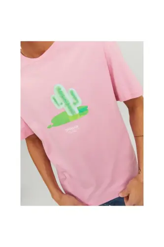 Jack&jones Nol yoqali bosmali pushti erkaklar 100% paxta futbolkasi 12238166-pushti - 4