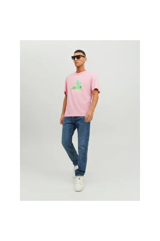 Jack&jones Nol yoqali bosmali pushti erkaklar 100% paxta futbolkasi 12238166-pushti - 5