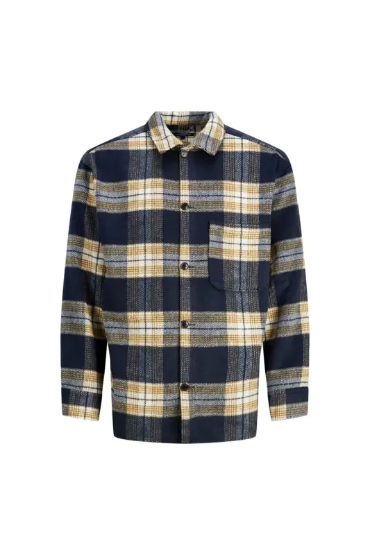 Jack&Jones Oversize Kareli Uzun Kol Gömlek - Günlük Şıklık - Lacivert - 1