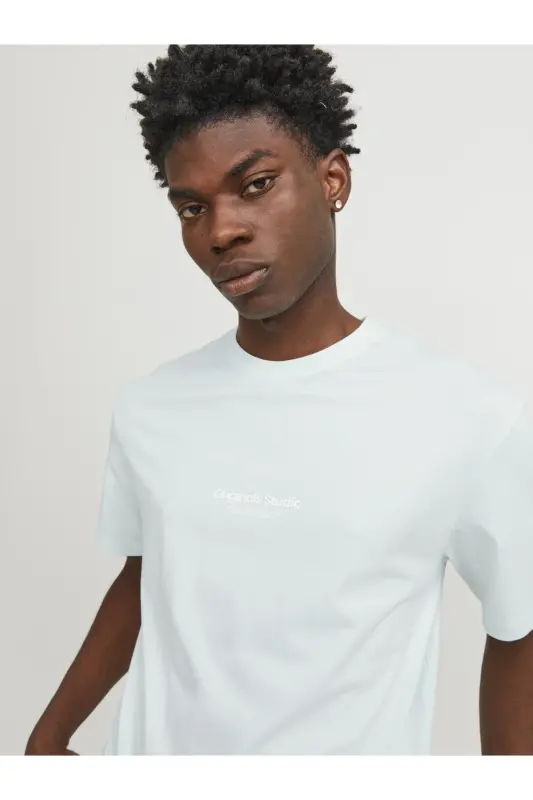 Jack&Jones Oversize Minimalist Erkek T-Shirt - Günlük & Rahat - Açık Mavi - 5