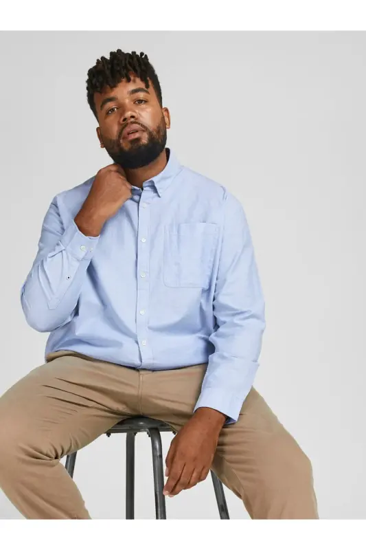 Jack&Jones Plus Size Light Blue Men's Oxford Shirt - 5