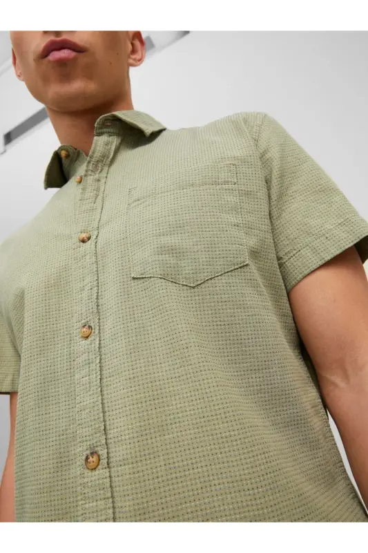 Jack&Jones qisqa yengli zaytun yashil rangi 100% paxta erkaklar ko'ylagi - 6