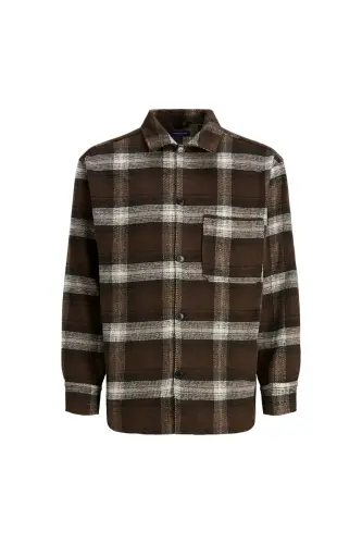 Jack&Jones Oversize Kareli Uzun Kol Gömlek - Günlük Şıklık-Kahverengi - 2