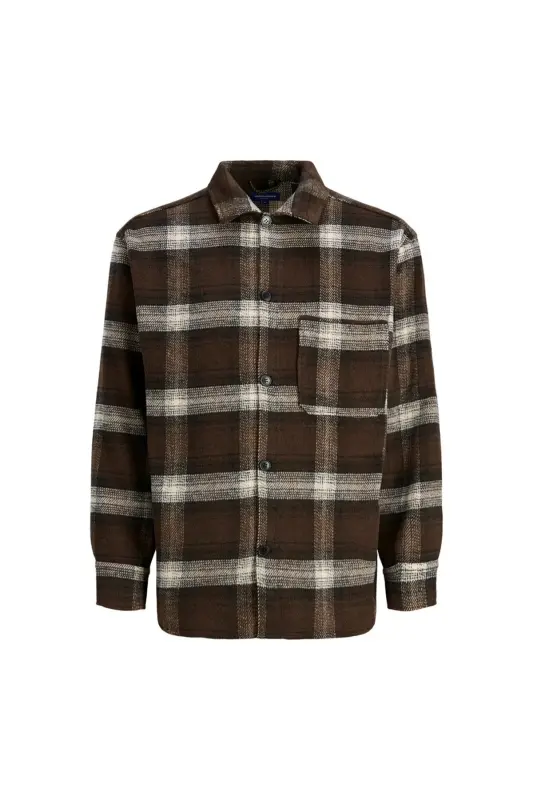 Jack&Jones Oversize Kareli Uzun Kol Gömlek - Günlük Şıklık-Kahverengi - 2