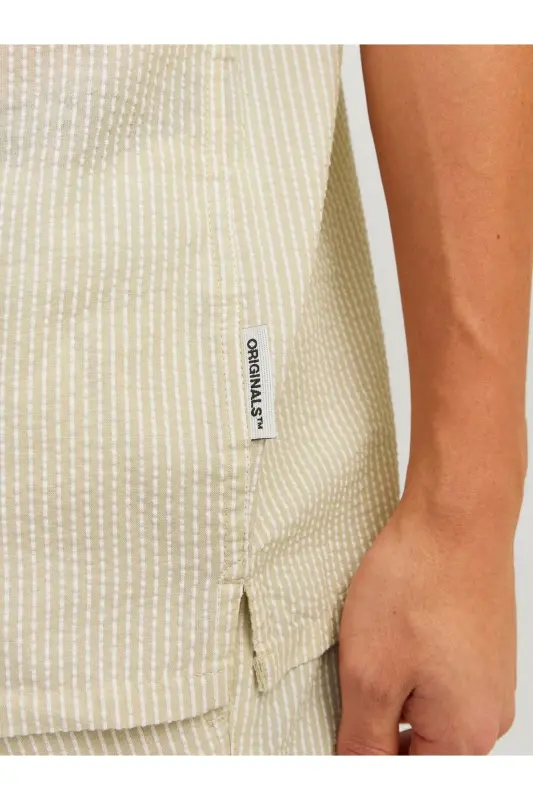 Jack&Jones Oversize Kısa Kol Çizgili Erkek Gömlek - Minimalist-Bej - 6