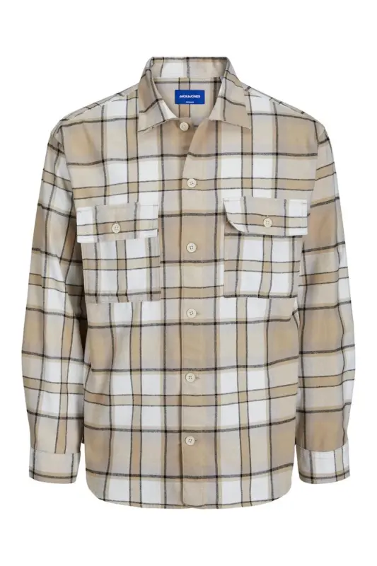 Jack&Jones Relaxed Fit Long Sleeve Beige Men's Cotton Shirt - 2
