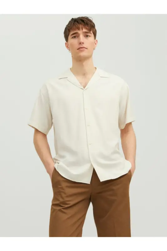 Jack&Jones Relaxed Fit Short Sleeve Ecru Men's Shirt - 1