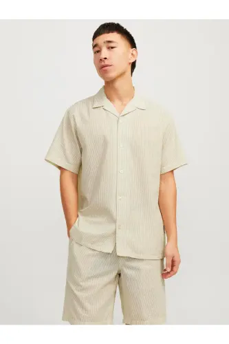 Jack&Jones, relaxed fit, short-sleeved, beige men's shirt. - 3