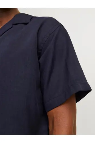 Jack&Jones Resort Collar Regular Fit Short Sleeve Navy Blue Men's Shirt - 4