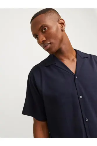 Jack&Jones Oversize Kısa Kol Erkek Gömlek - Minimalist & Rahat - Lacivert - 5