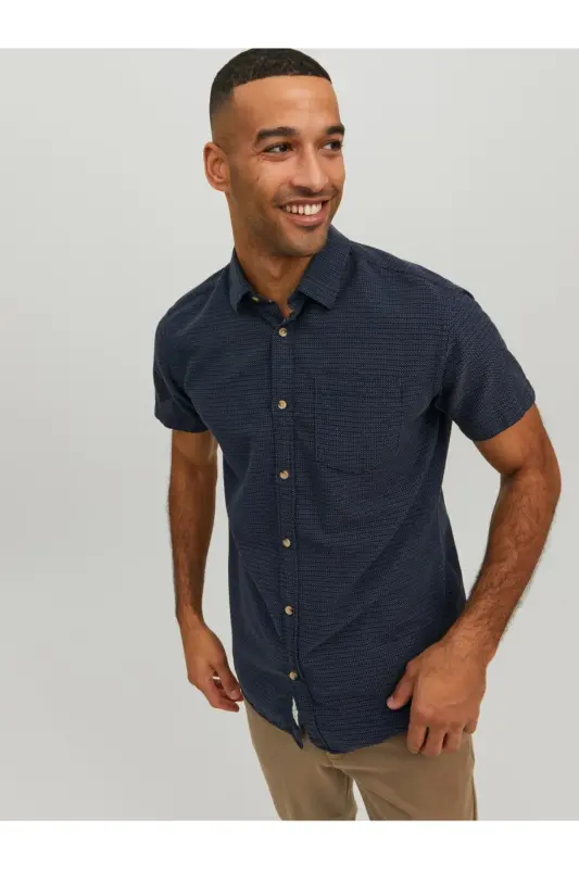 Jack&Jones Short Sleeve Navy Blue Men's 100% Cotton Shirt (12235362) - 2