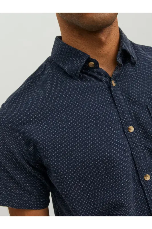 Jack&Jones Short Sleeve Navy Blue Men's 100% Cotton Shirt (12235362) - 7