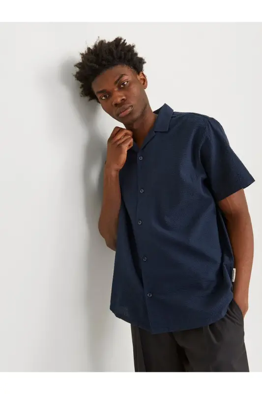 Jack&Jones Short Sleeve Navy Blue Men's Shirt - 7