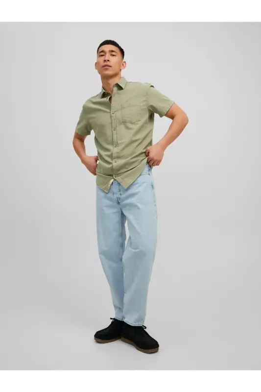 Jack&Jones Short Sleeve Olive Green 100% Cotton Men's Shirt - 3