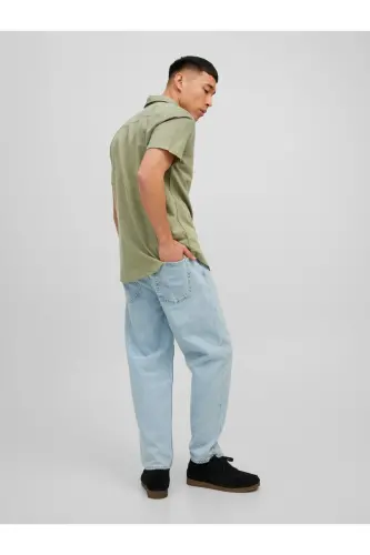 Jack&Jones Short Sleeve Olive Green 100% Cotton Men's Shirt - 4