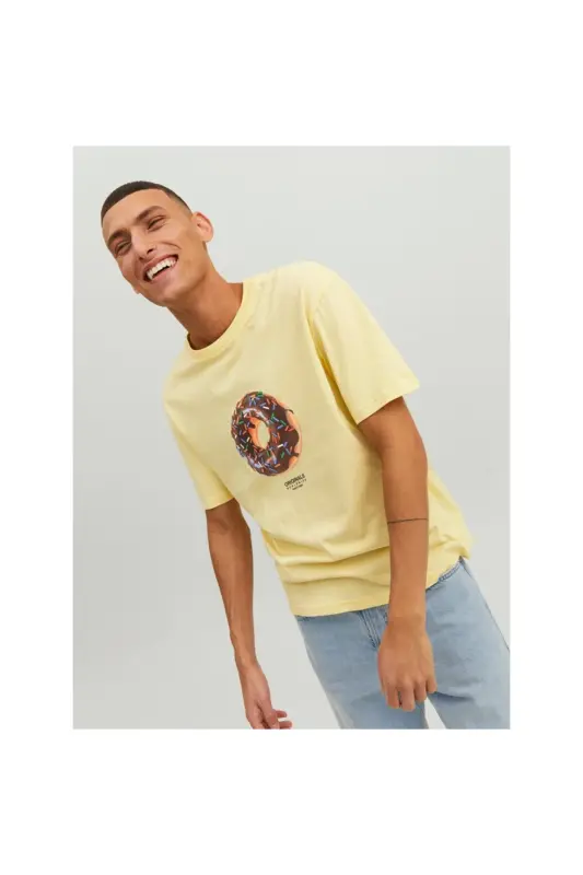 Jack&jones Sıfır Yaka Baskılı Sarı Erkek %100 Pamuk T-shirt 12238166 - Sarı - 5