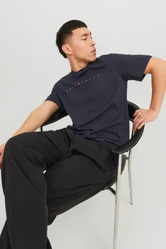 Jack&jones Star Erkaklar To‘q ko‘k Dumaloq Yoqali Futbolka-TO‘Q KO‘K - 4