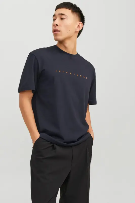 Jack&jones Star Erkaklar To‘q ko‘k Dumaloq Yoqali Futbolka-TO‘Q KO‘K - 7