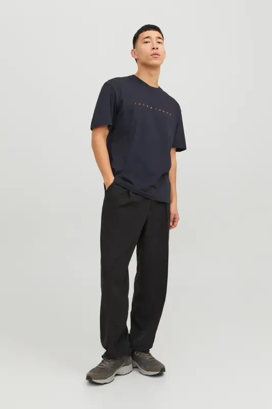 Jack&jones Star Мужская темно-синяя футболка с круглым вырезом - ТЕМНО-СИНИЙ - JACK & JONES