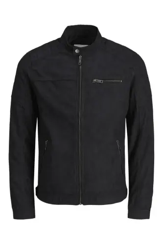 Jack&jones Suede Black Men's Pu Leather Jacket 12147218-Suede Black - 4
