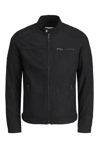 Jack&jones Suede Black Men's Pu Leather Jacket 12147218-Suede Black - JACK & JONES (1)