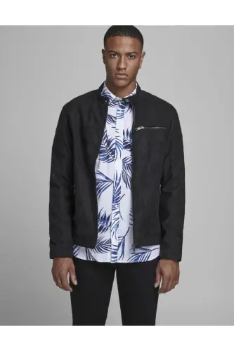 Jack&jones Suede Black Men's Pu Leather Jacket 12147218-Suede Black - 4