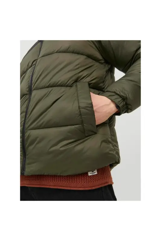 Jack&Jones Toby Puffer Collar Herrenmantel mit grünem Stehkragen - HAKI - 4
