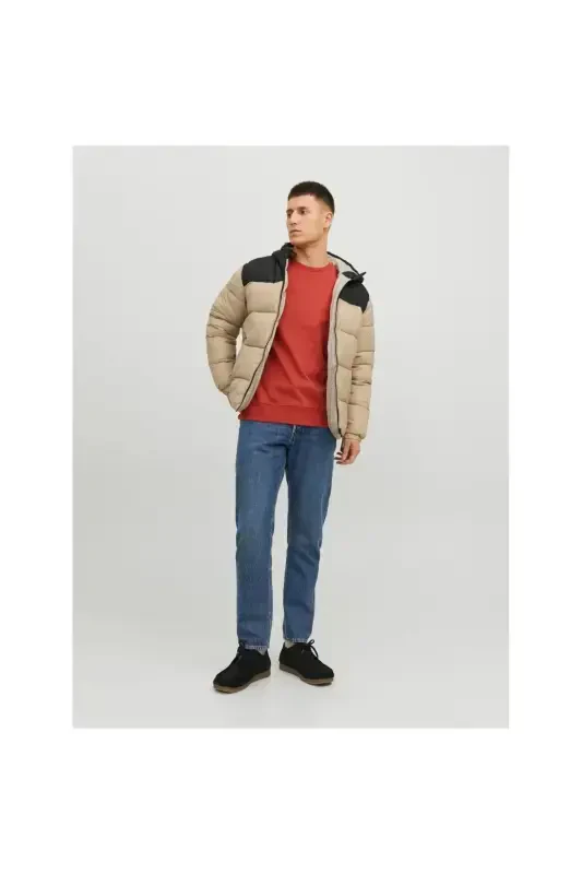 Jack&jones Toby Puffer Hood Sn Men's Beige Hooded Coat-BEIGE - 2