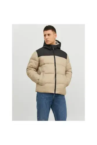 Jack&jones Toby Puffer Hood Sn Мужская бежевая куртка с капюшоном-BEJ - 1