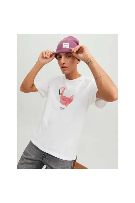 Jack&Jones White Men's T-shirt, 100% cotton, crew neck, printed. - 3