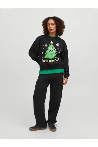 Jack&Jones Women's Black Cotton Sweatshirt, Relaxed Fit, Crew Neck (12250198) - JACK & JONES (1)