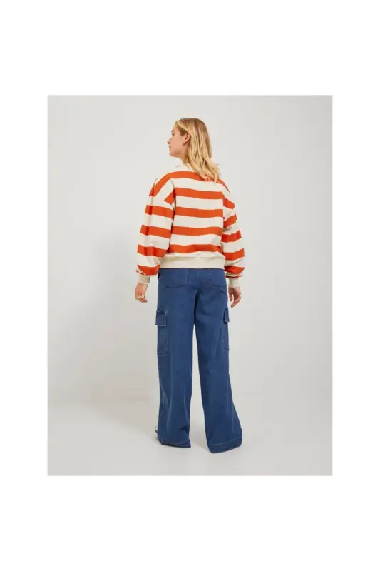 Jack&Jones Women's Sweatshirt, Relaxed Fit, Striped, Red-Ecru, 12243288 - 7