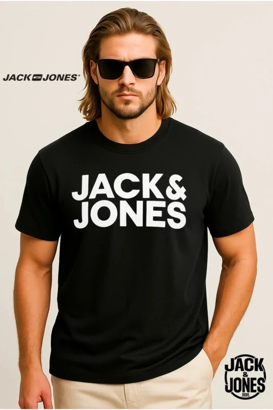Jack&Jones Yengsiz Basic Qora-To'q sariq Erkaklar 100% Paxta Futbolkasi - JACK & JONES