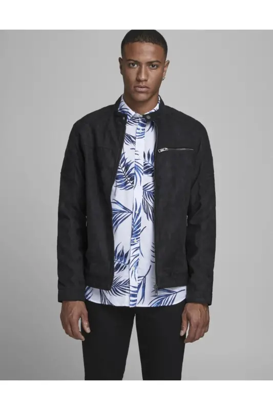 Jack&jones Замша Черный Мужской Pu Кожаная Куртка 12147218-Замша Черный - 4