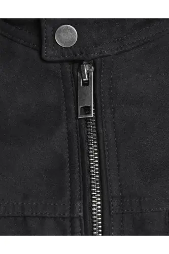 Jack&jones Замша Черный Мужской Pu Кожаная Куртка 12147218-Замша Черный - 7