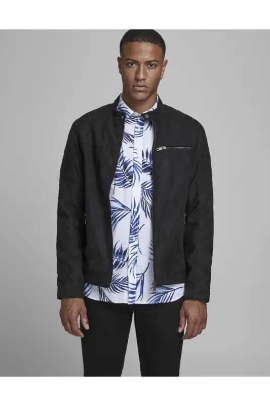 Jack&jones Zamsh Qora Erkak PU Teri Kurtka 12147218-Zamsh Qora - 1
