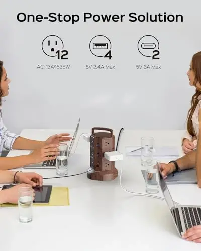 JACKYLED Power Strip Tower Surge Protector with 6.5ft Extension Cord 6 USB Ports and 12 AC Outlets Electric Charging Station for Home Office Dorm Desktop Computer Walnut and Black - JACKYLED (1)