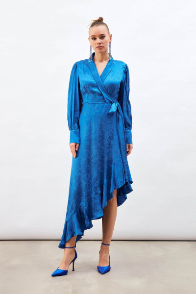 Jacquard Asymmetric Dress Sax Blue - 2