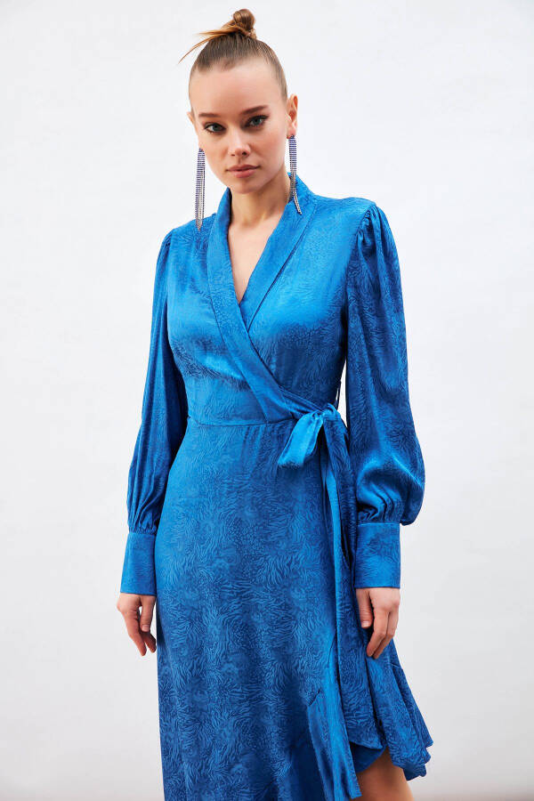 Jacquard Asymmetric Dress Sax Blue - 3